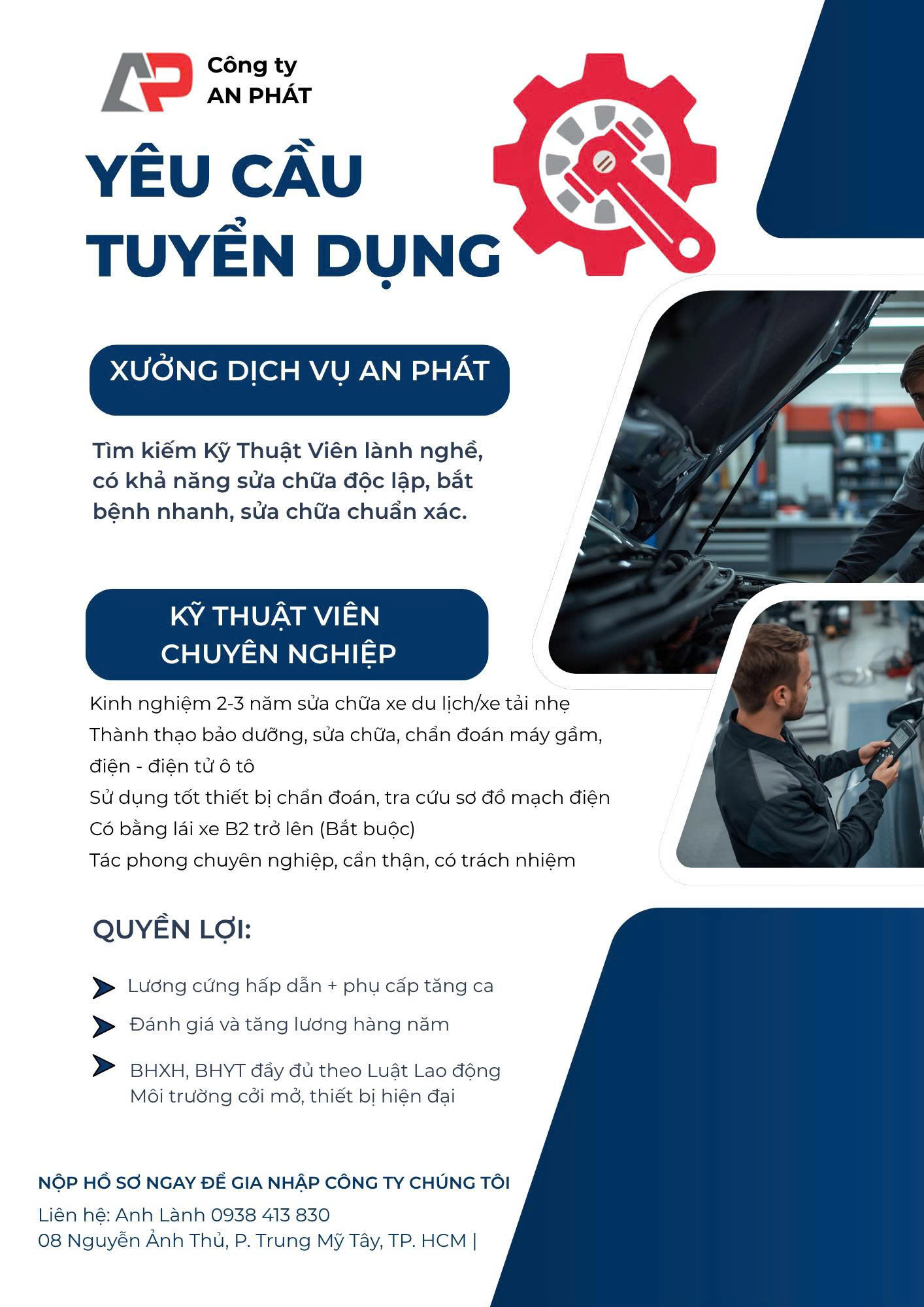 Thông báo tuyển dụng Kỹ Thuật Viên Chuyên Nghiệp
