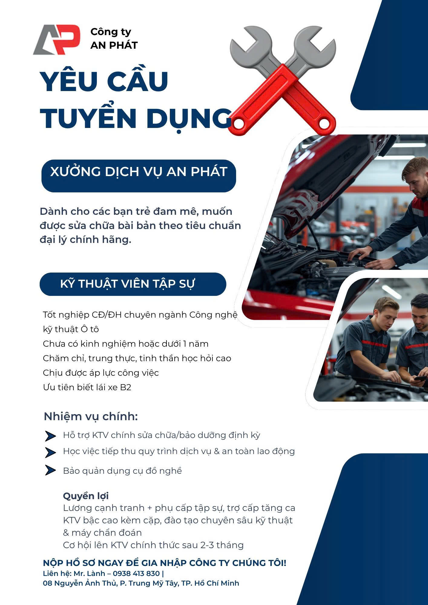 Thông báo tuyển dụng Kỹ Thuật Viên Tập Sự